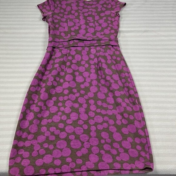 Boden Dress Womens US 10 Purple Brown Polka Dot Short Sleeve Belted Knee Length - Picture 2 of 6